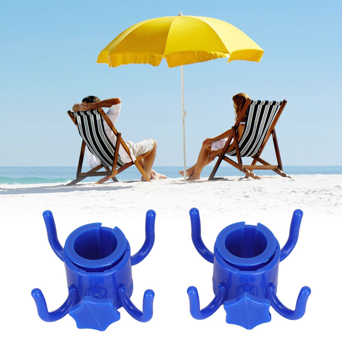 2Pcs Plastic Beach Umbrella Hanging Hook Umbrella Hanger 4 Prong Towel Hat Sunglasses Holder Blue