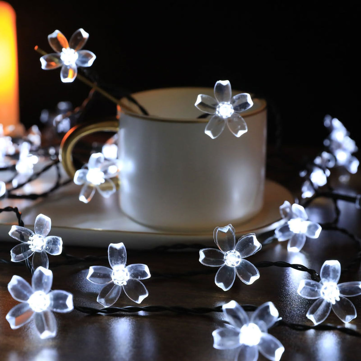 Sakura String Lights Solar Energy LED Waterproof Decoration Light for Outdoor Courtyard Pure White 5 Meters 20 Lights