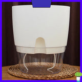Self Watering Plastic Flowerpot Transparent Double Layer Detachable Light Flowerpot for Balcony White Large