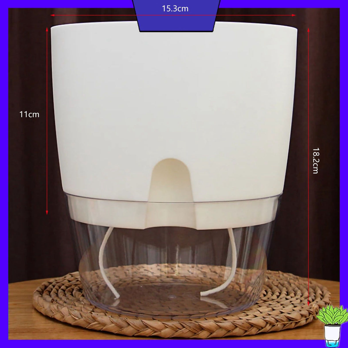 Self Watering Plastic Flowerpot Transparent Double Layer Detachable Light Flowerpot for Balcony White Large