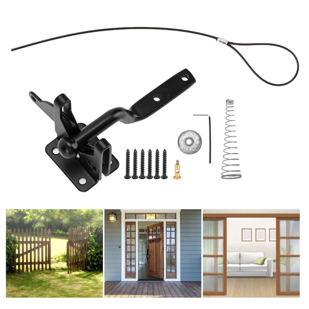 Fence Latch Carbon Steel with Spring Gate Latch Safety Latch for Indoor Window Doors Pet Fences