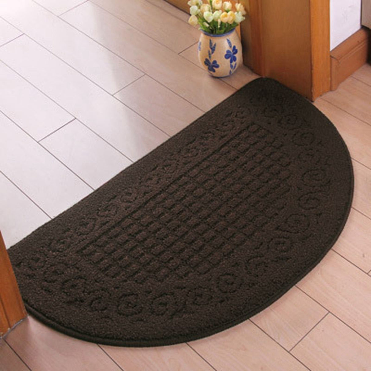 Half Circle Doormat Semicircle Floor Mat Dust Trap Polyester Fiber Strong Absorption Anti Slip for Outdoor Indoor Dark Coffee 48x78cm / 18.9x30.7in