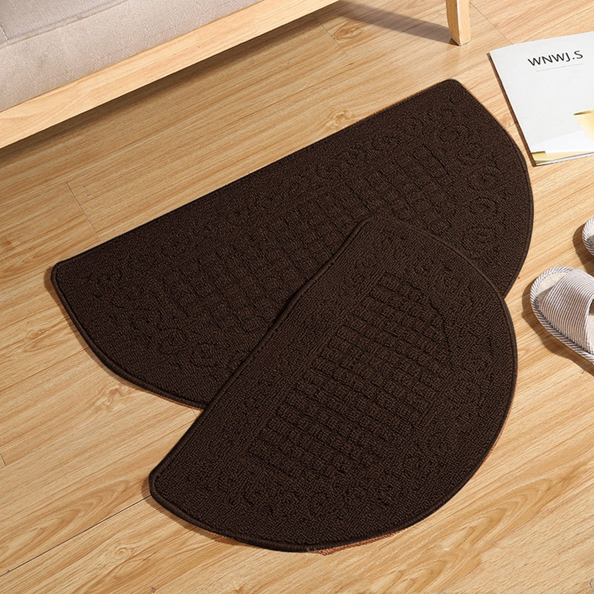 Half Circle Doormat Semicircle Floor Mat Dust Trap Polyester Fiber Strong Absorption Anti Slip for Outdoor Indoor Dark Coffee 48x78cm / 18.9x30.7in