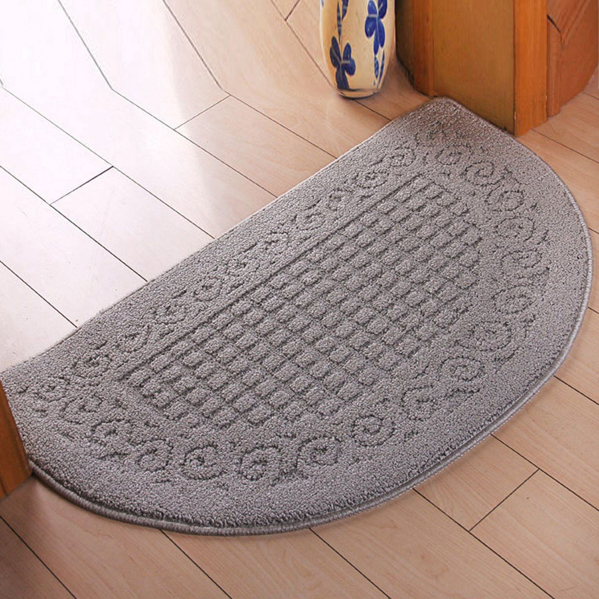 Half Circle Doormat Semicircle Floor Mat Dust Trap Polyester Fiber Strong Absorption Anti Slip for Outdoor Indoor Grey 48x78cm / 18.9x30.7in