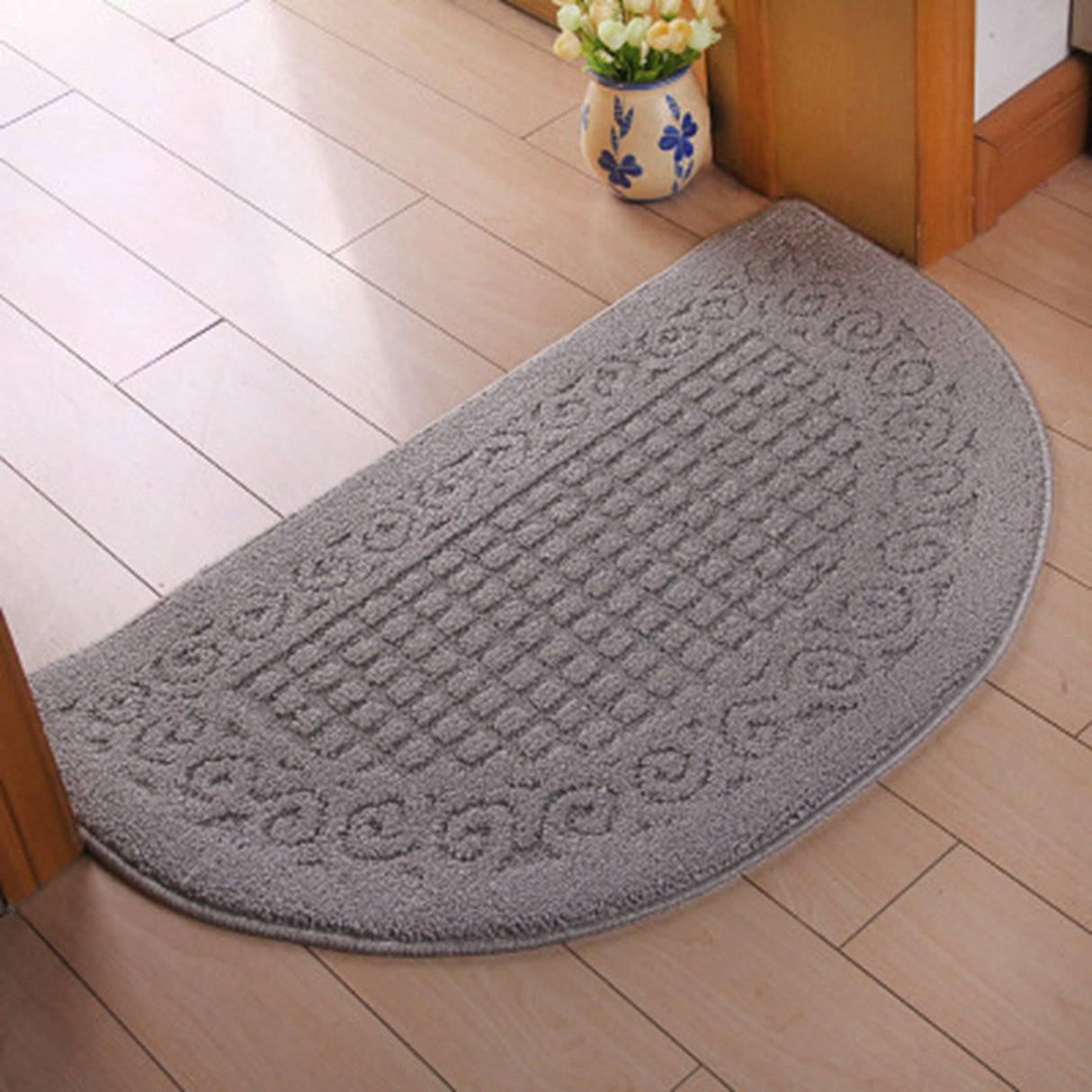 Half Circle Doormat Semicircle Floor Mat Dust Trap Polyester Fiber Strong Absorption Anti Slip for Outdoor Indoor Grey 48x78cm / 18.9x30.7in