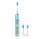 Children Electric Toothbrush Cartoon Fully Automatic Sonic Toothbrush with 3 Brush Heads for Kids Children Deer Blue