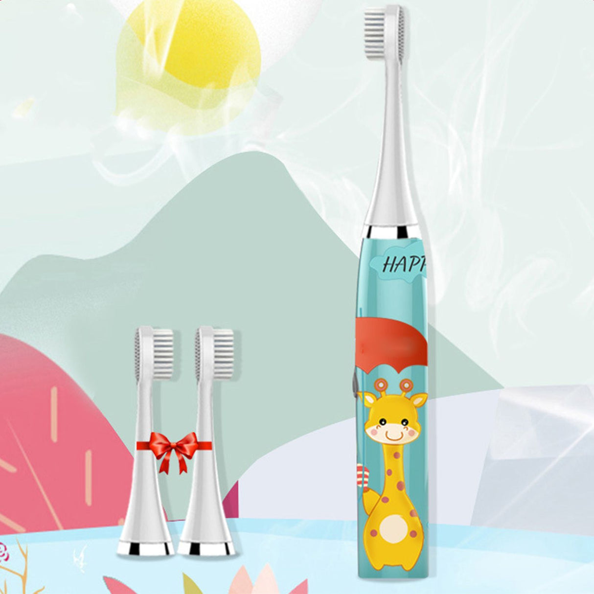 Children Electric Toothbrush Cartoon Fully Automatic Sonic Toothbrush with 3 Brush Heads for Kids Children Deer Blue