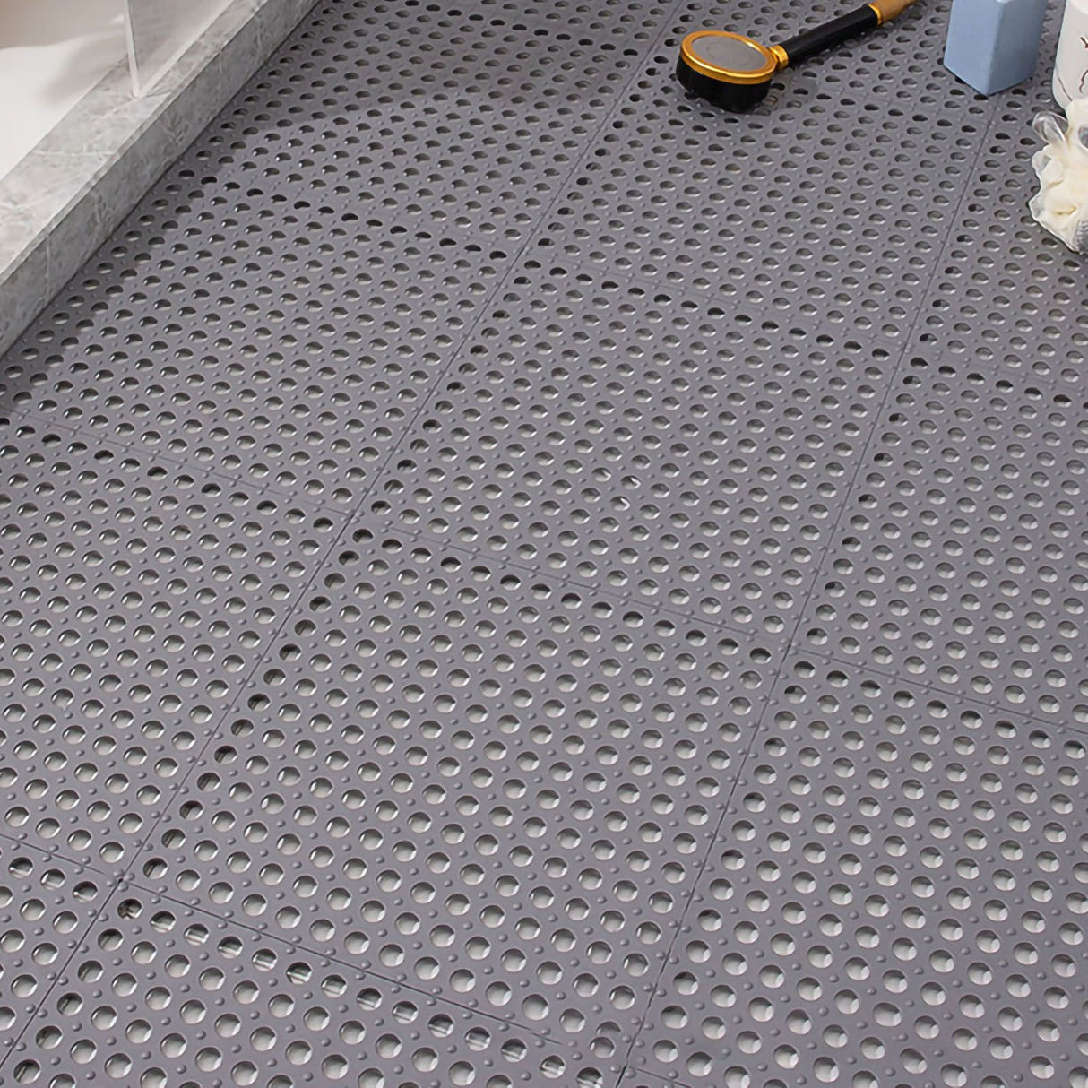 10PCS Suction Cup Floor Mats Anti Slip Plastic Mosaic Bath Mat for Kitchen Bathroom Grey