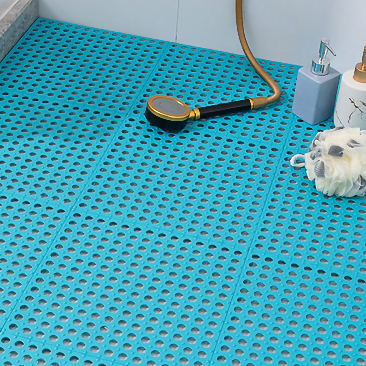 10PCS Suction Cup Floor Mats Anti Slip Plastic Mosaic Bath Mat for Kitchen Bathroom Blue