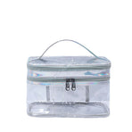 Ladies Cosmetic Bag Transparent Double Layer Waterproof High Capacity Toiletry Storage Bag for Travel Silvery Grey
