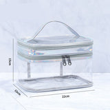 Ladies Cosmetic Bag Transparent Double Layer Waterproof High Capacity Toiletry Storage Bag for Travel Silvery Grey