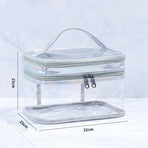Ladies Cosmetic Bag Transparent Double Layer Waterproof High Capacity Toiletry Storage Bag for Travel Silvery Grey