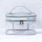 Ladies Cosmetic Bag Transparent Double Layer Waterproof High Capacity Toiletry Storage Bag for Travel Silvery Grey