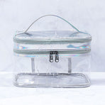 Ladies Cosmetic Bag Transparent Double Layer Waterproof High Capacity Toiletry Storage Bag for Travel Silvery Grey