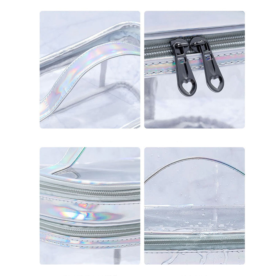 Ladies Cosmetic Bag Transparent Double Layer Waterproof High Capacity Toiletry Storage Bag for Travel Silvery Grey