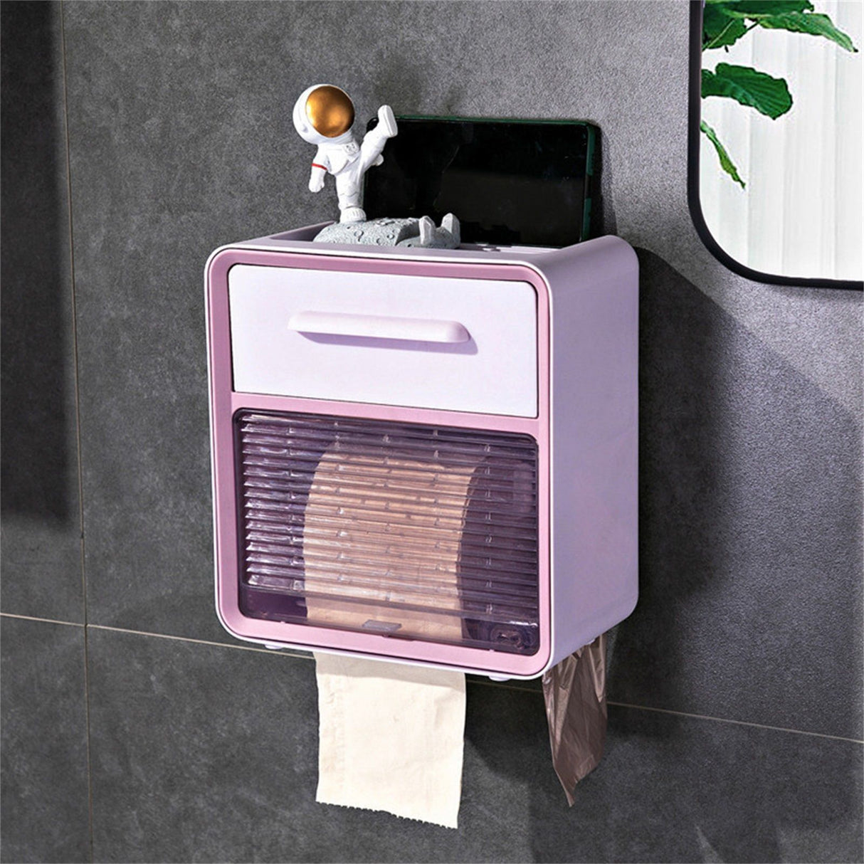 Toilet Paper Roll Box Waterproof Wall Mount Toilet Tissue Holder No Punch Bathroom Tissue Roll Box Double Layer Purple