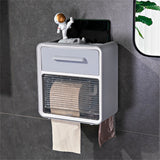 Toilet Paper Roll Box Waterproof Wall Mount Toilet Tissue Holder No Punch Bathroom Tissue Roll Box Double Layer Grey