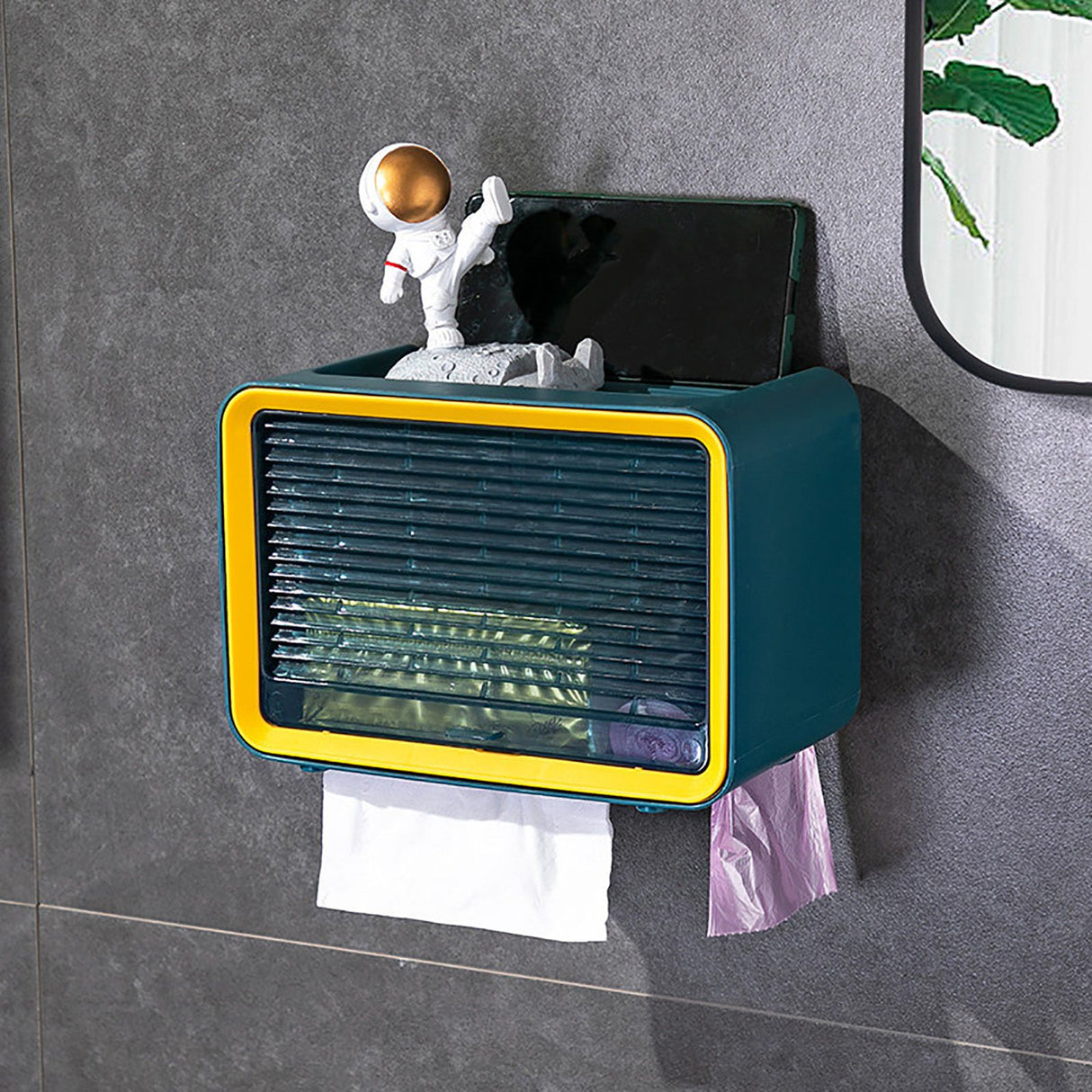 Toilet Paper Roll Box Waterproof Wall Mount Toilet Tissue Holder No Punch Bathroom Tissue Roll Box Single LayerBlue