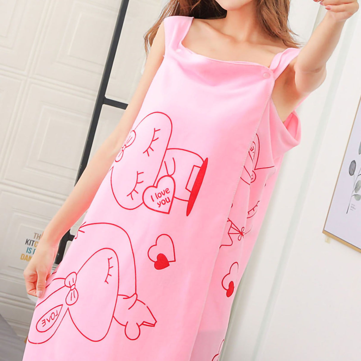 Women Bath Towel Superfine Fiber Wearable Breathable Female Towel Wrap with Straps Edge Cover Bathroom Accessories Light Pink 80x135cm/31.50x53.15in