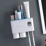 Toothbrush Storage Rack Inverted Magnetic Adsorption Toothbrush Holder Toothpaste Squeezer 2 Blue Cups