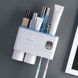 Toothbrush Storage Rack Inverted Magnetic Adsorption Toothbrush Holder Toothpaste Squeezer 2 Blue Cups - Top-Down View