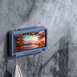 Waterproof Cell Phone Case Shower Phone Holder Wall Hanging Free Punch 360 Degree Rotation Touch Screen For Bathroom Kitchen Blue - 45-Degree Angle