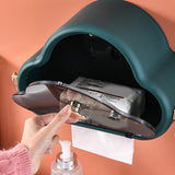 Tissue Holder Wall Mounted Side Hooks Waterproof Simple Fashionable Tissue Box for Bathroom Emerald Black - Side View