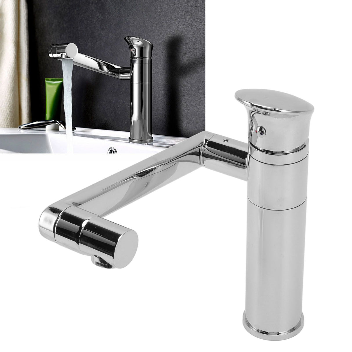 Universal Basin Faucet with Hose Metal Single Hole Sink Tap for Kitchen Bathroom G1/2 Thread
