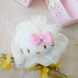 Bath Ball Cute Cartoon Shower Puff Loofah Body Scrubber PE Tool for Cleaning Bathing White Cat