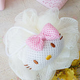 Bath Ball Cute Cartoon Shower Puff Loofah Body Scrubber PE Tool for Cleaning Bathing White Cat