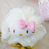 Bath Ball Cute Cartoon Shower Puff Loofah Body Scrubber PE Tool for Cleaning Bathing White Cat