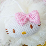 Bath Ball Cute Cartoon Shower Puff Loofah Body Scrubber PE Tool for Cleaning Bathing White Cat