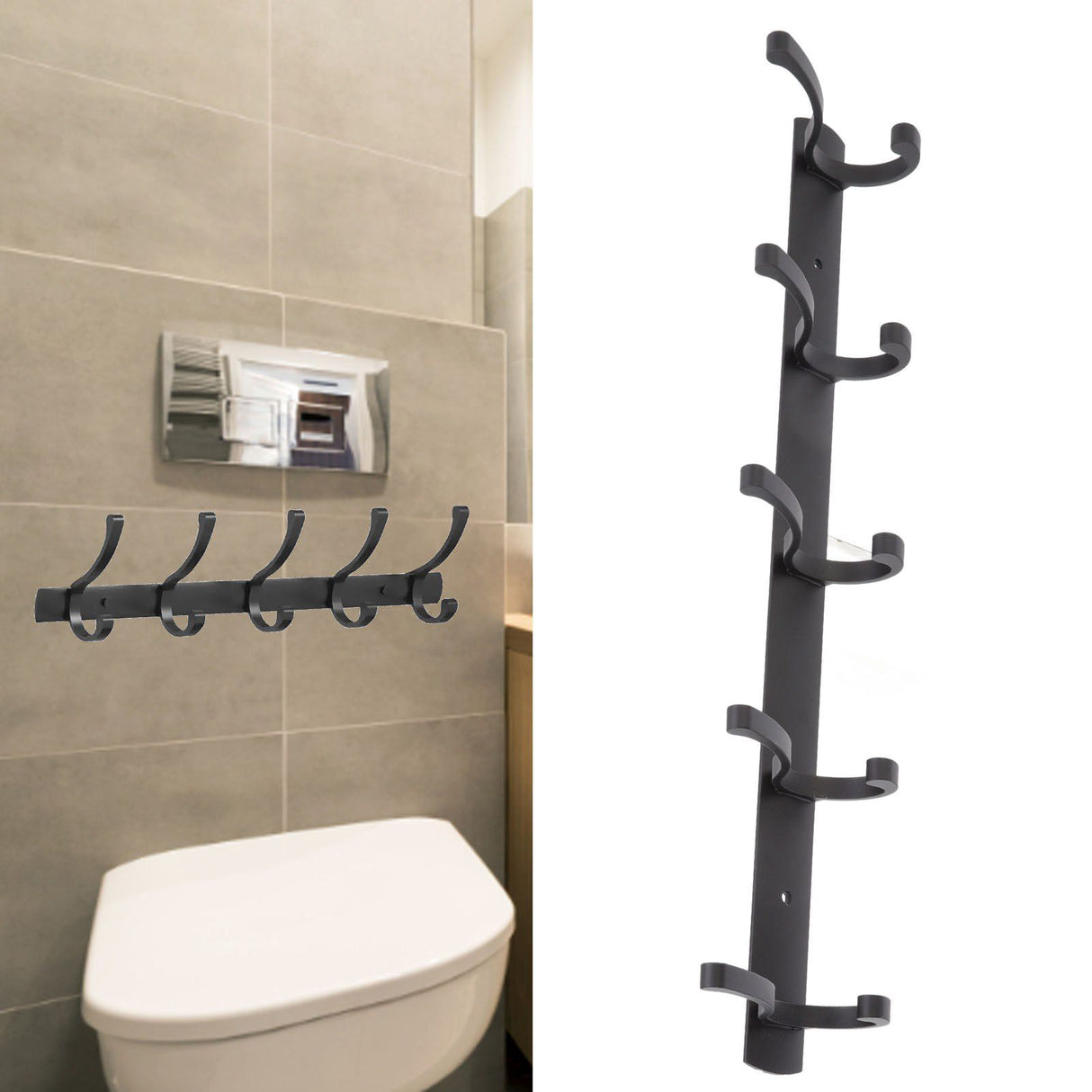 Door Hanging Hooks Modern Minimalist Black 5 Hooks Wall Mounted Thickened Aluminum Bathroom Door Row Hooks Coat Hooks