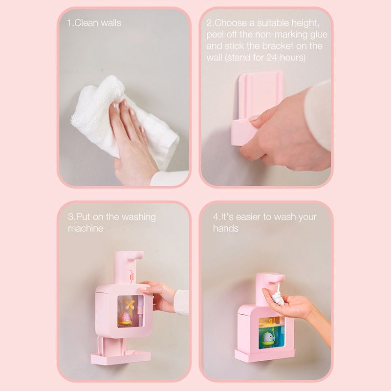Touchless Automatic Sensor Soap Dispenser Cartoon Pet Waterproof Smart Foam Soap Dispenser Pink Little Dinosaur