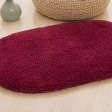Door Mat Oval Slip Proof Indoor Door Carpet Moisture Absorption Soft Comfortable Plush Bathroom Rug for Kitchen Bedroom Wine Red 40x60cm/15.7x23.6in (Oval Shape) - Front View