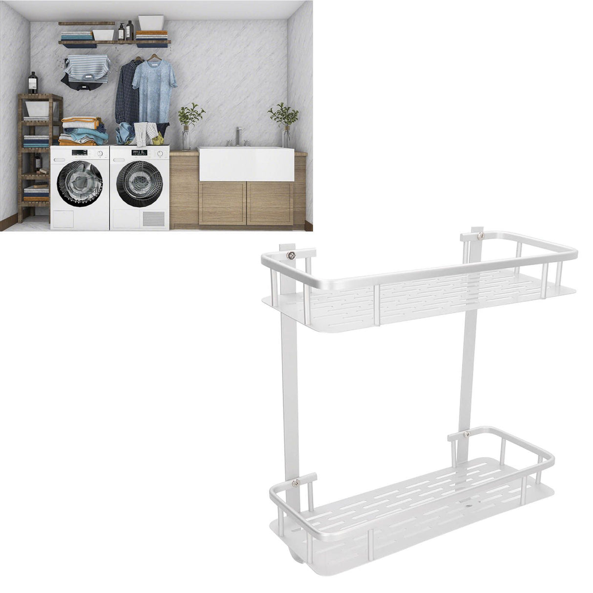 Wall Mounted Shelves Aluminum Alloy Matte Two Layers Floating Storage Shelves for Bathroom Kitchen Living Room