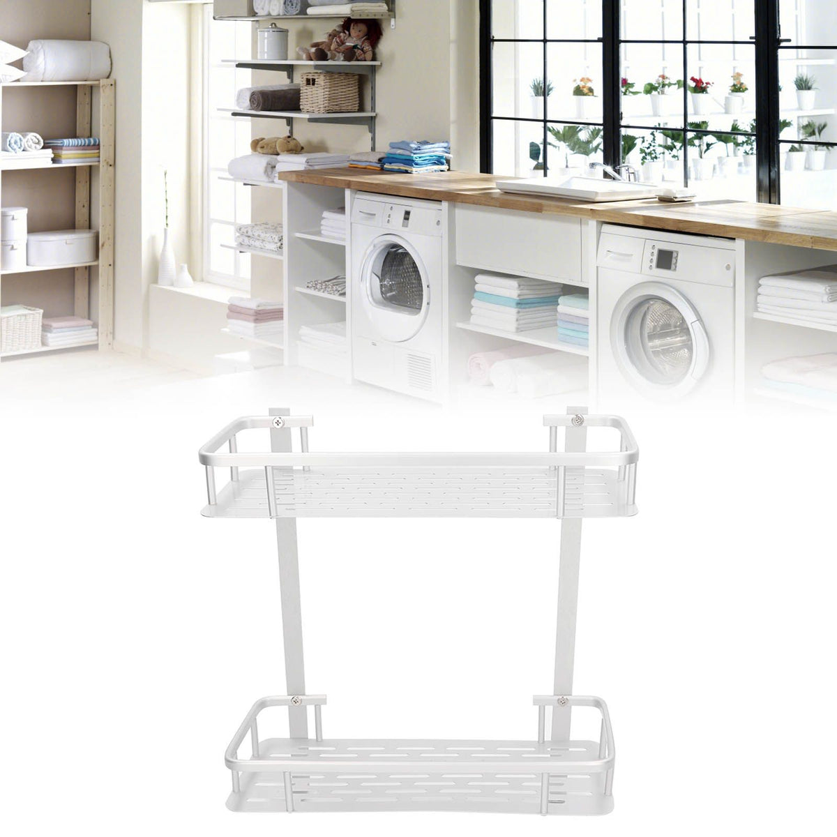 Wall Mounted Shelves Aluminum Alloy Matte Two Layers Floating Storage Shelves for Bathroom Kitchen Living Room