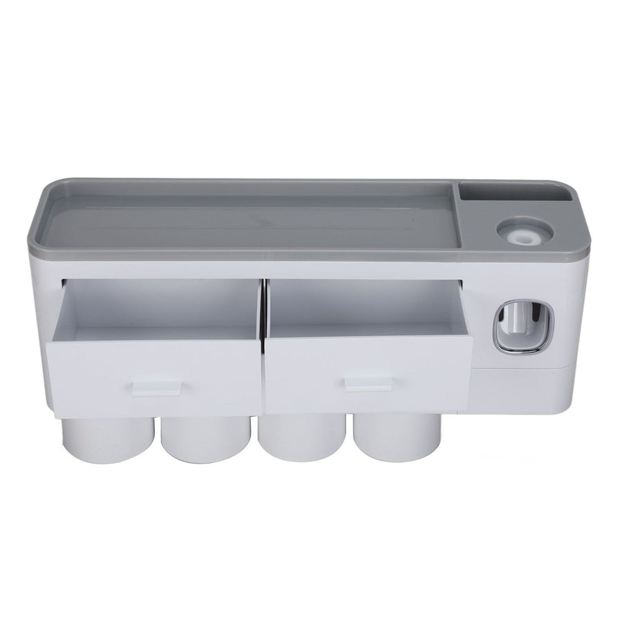 Hanging Magnetic Toothbrush Holder Set with Toothpaste Dispenser Squeezer Toiletry Drawer Holder for Bathroom