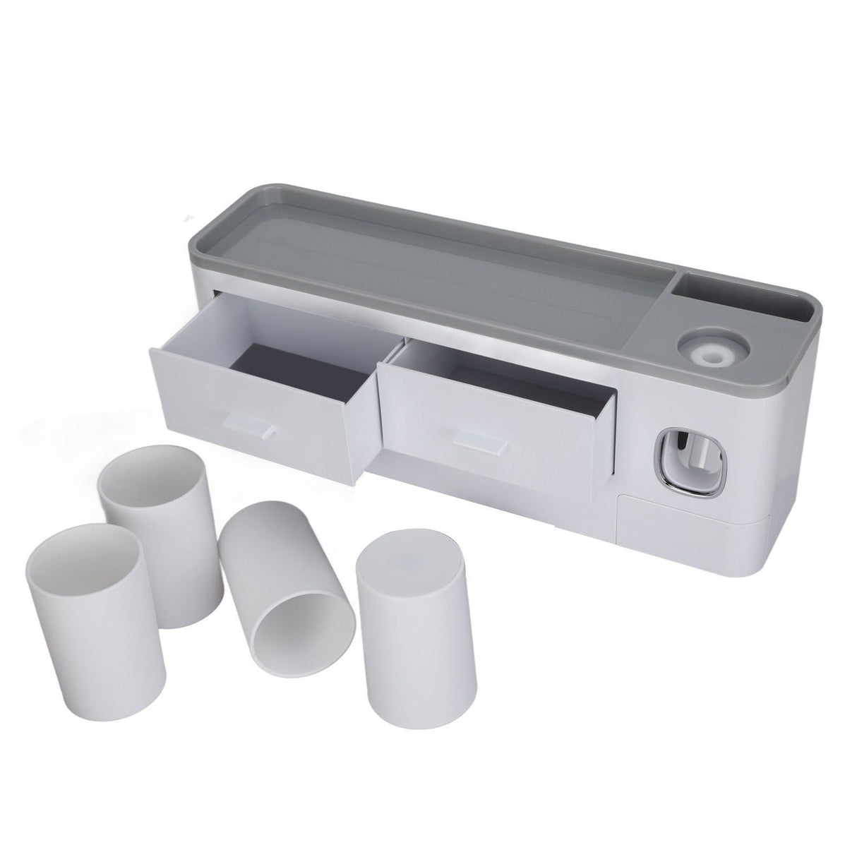 Hanging Magnetic Toothbrush Holder Set with Toothpaste Dispenser Squeezer Toiletry Drawer Holder for Bathroom