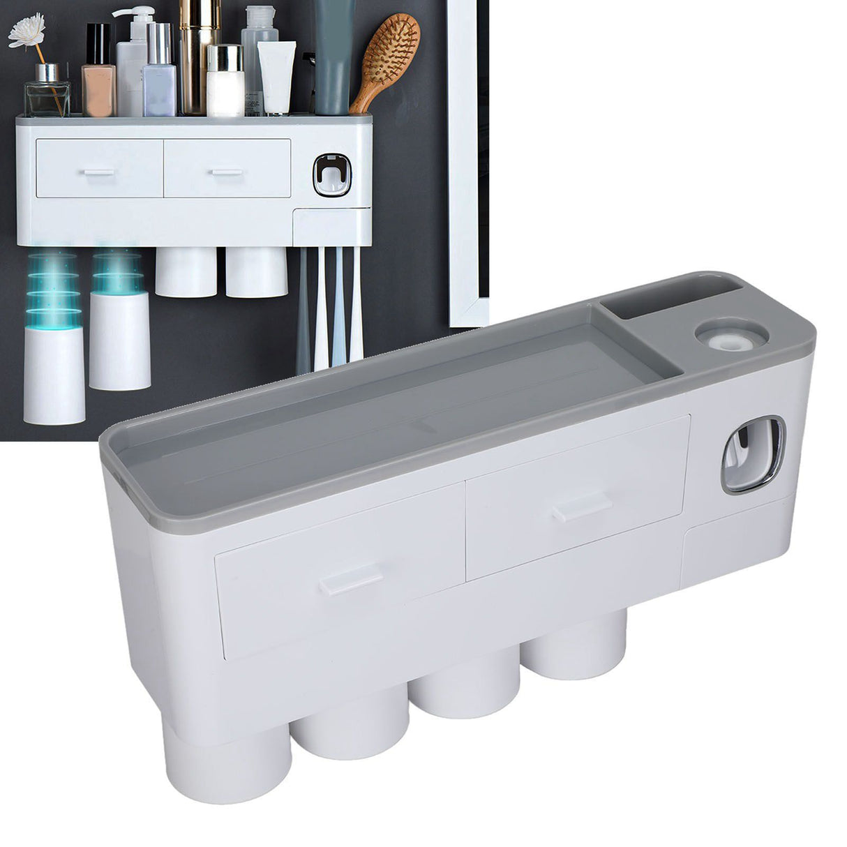 Hanging Magnetic Toothbrush Holder Set with Toothpaste Dispenser Squeezer Toiletry Drawer Holder for Bathroom