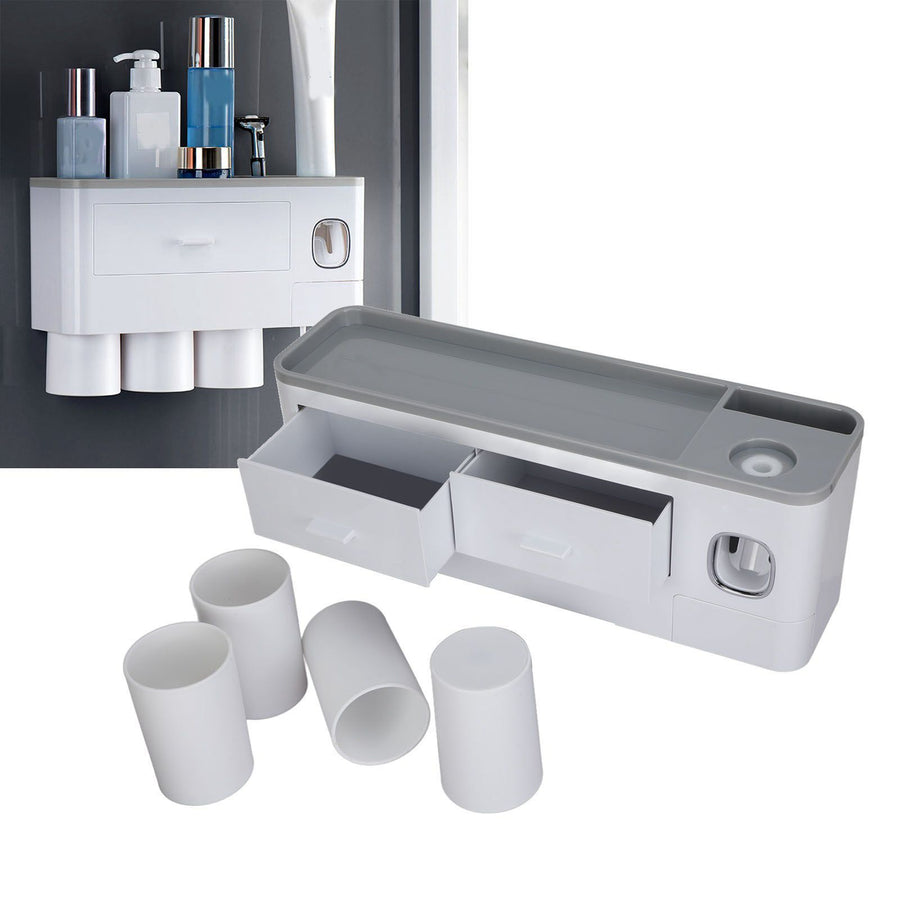 Hanging Magnetic Toothbrush Holder Set with Toothpaste Dispenser Squeezer Toiletry Drawer Holder for Bathroom