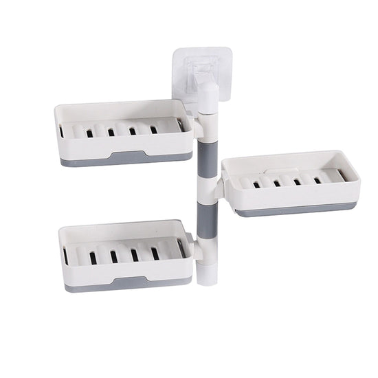 Rotatable Wall Mounted Soap Box 3 Layers HIPS Punch Free Rotatable Soap Container Dish for Household White