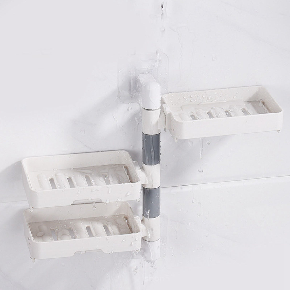 Rotatable Wall Mounted Soap Box 3 Layers HIPS Punch Free Rotatable Soap Container Dish for Household White