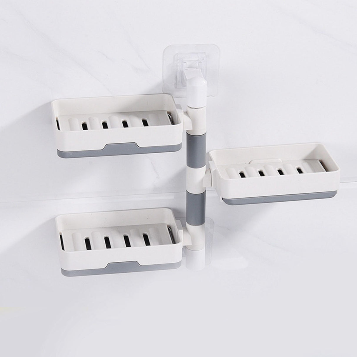 Rotatable Wall Mounted Soap Box 3 Layers HIPS Punch Free Rotatable Soap Container Dish for Household White