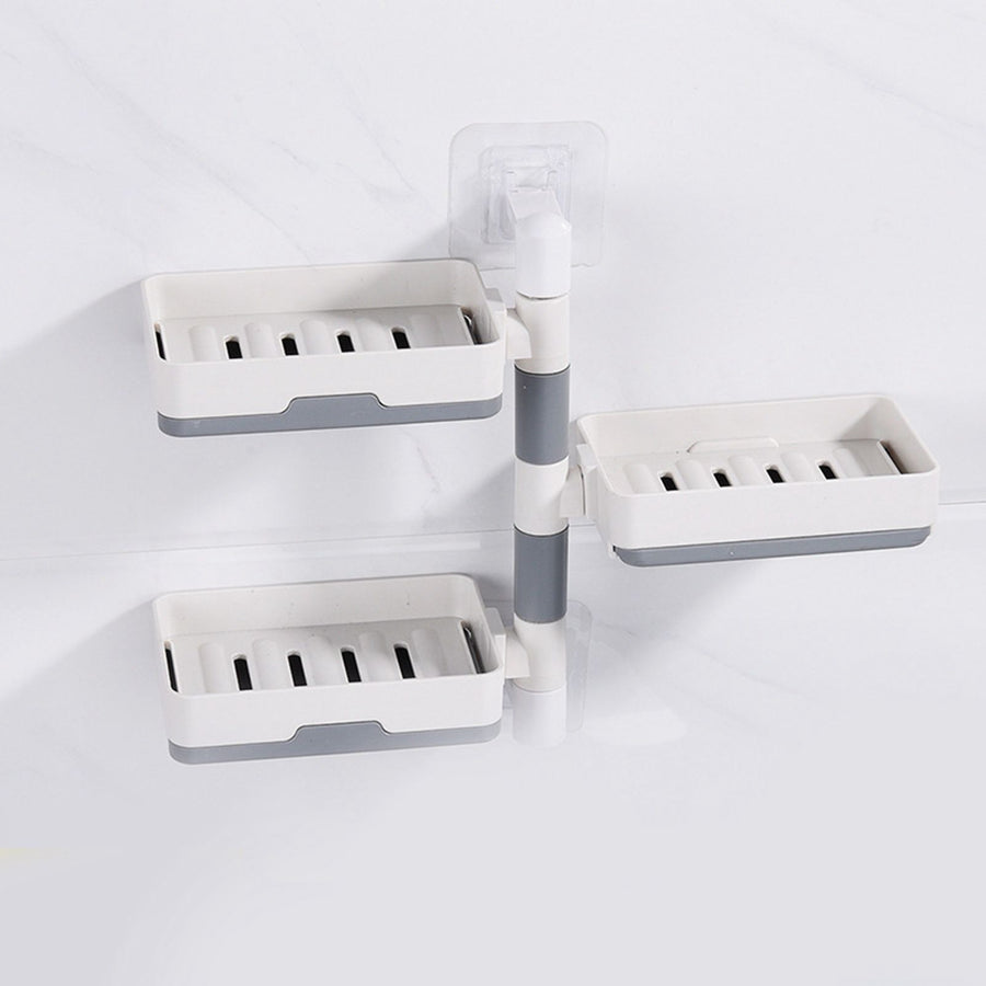 Rotatable Wall Mounted Soap Box 3 Layers HIPS Punch Free Rotatable Soap Container Dish for Household White