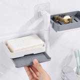 Rotatable Wall Mounted Soap Box 3 Layers HIPS Punch Free Rotatable Soap Container Dish for Household White and Gray Mixed