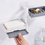 Rotatable Wall Mounted Soap Box 3 Layers HIPS Punch Free Rotatable Soap Container Dish for Household White and Gray Mixed