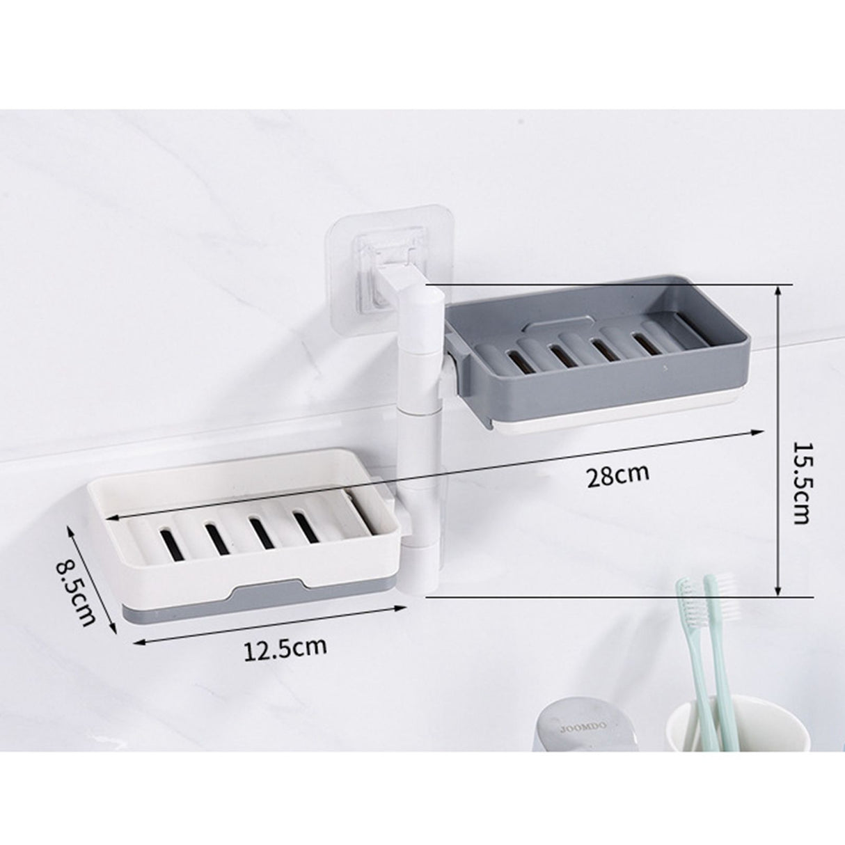 Rotatable Wall Mounted Soap Box 3 Layers HIPS Punch Free Rotatable Soap Container Dish for Household White and Gray Mixed