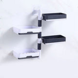 Rotatable Wall Mounted Soap Box 3 Layers HIPS Punch Free Rotatable Soap Container Dish for Household White and Gray Mixed