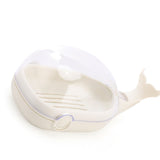 Soap Box Double Layer Cute Cartoon Whale Shape Waterproof Drainage Soap Container with Flip Lid for Bathroom White - Side View